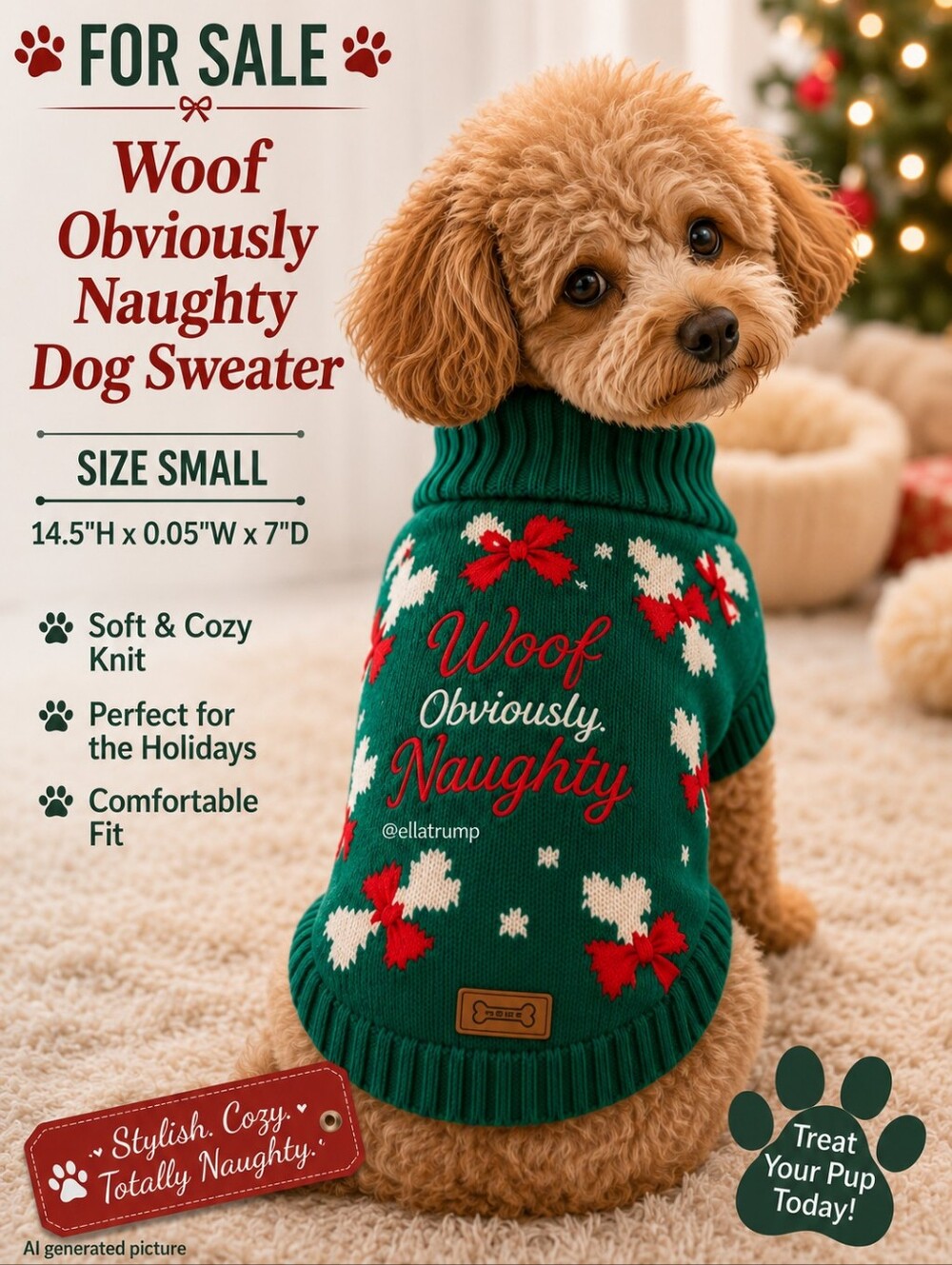Woof Obviously Naughty Dog Sweater Small